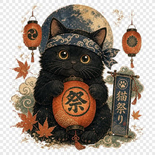 Vintage Japanese Cat Lantern Illustration