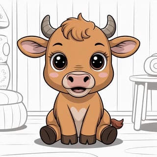 Cute Animated Calf in Kids Room