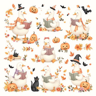 Vintage Kawaii Geese Halloween Art