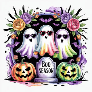 Watercolor Ghost Friends with Halloween Theme