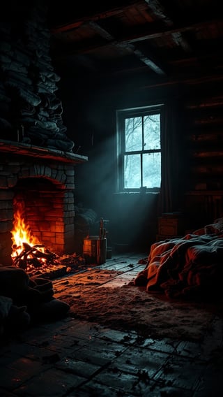 Dark Cabin with Dying Embers
