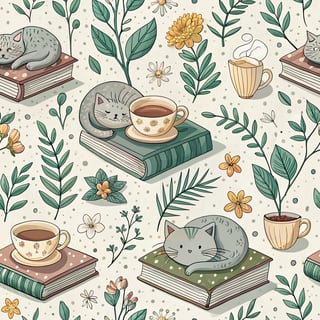 Cozy Cats and Tea Pattern