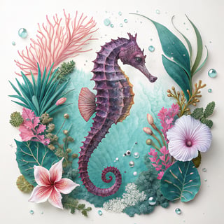 Elegant Seahorse with Tropical Botanicals