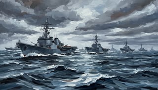 Abstract Oil Painting of Navy Ships