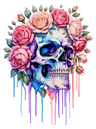 Watercolor Skull with Floral Crown