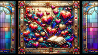 Whimsical Stained Glass Hearts & Books