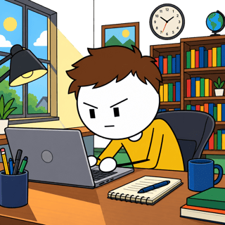 Flat 2D Cartoon: Focused at Desk