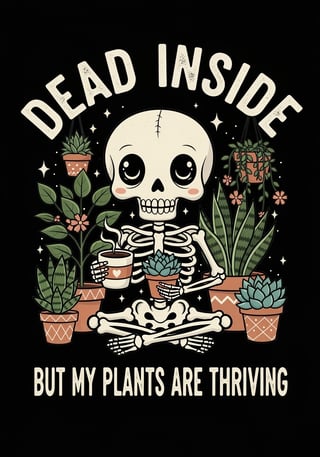 Gothic Cottagecore Skeleton T-Shirt Design