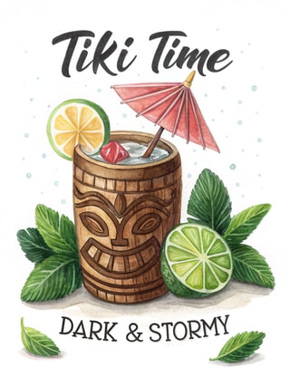 Hand-Drawn Watercolor Tiki Mug