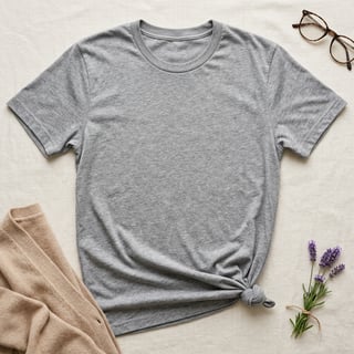 Photorealistic Grey Cotton T-Shirt Flat Lay