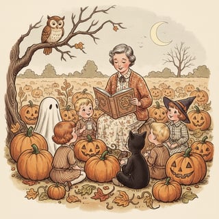 1940s Vintage Halloween Children Illustration