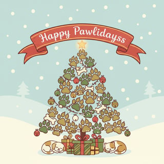 Paw Prints Christmas Tree Graphic