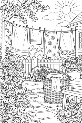 Laundry Day Line Art Coloring Page