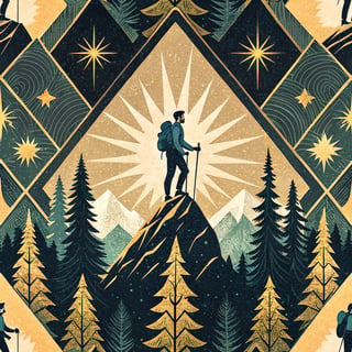 Art Deco Hiker Mountain Design