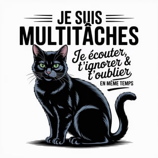 Bold Attitude Text with Black Cat
