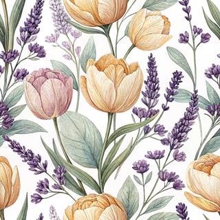 Spring Tulips and Lavender Illustration