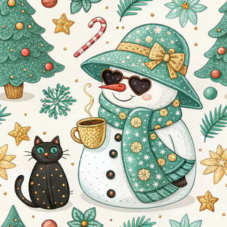 Cute Retro Snowman with Christmas Elements