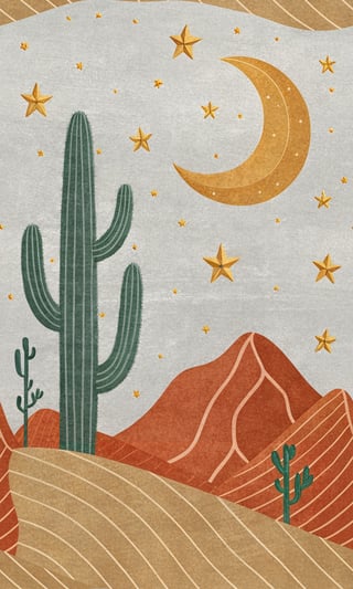 Minimalist Desert Illustration with Cactus
