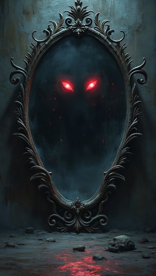 Sinister Ancient Mirror with Red Eyes