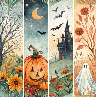 Watercolor Halloween Collage Art