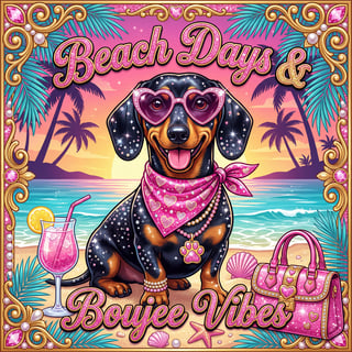 Dachshund Beach Party Illustration