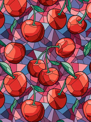 Stained Glass Cherries Illustration