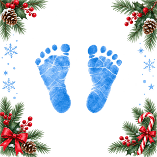 Blue Baby Footprints with Christmas Space