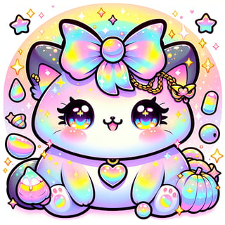 Kawaii Holographic Cat with Pastel Elements