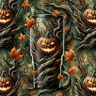 Watercolor Camo Background with Jack-o’-Lanterns