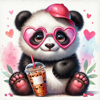 Cute Baby Panda with Heart Glasses