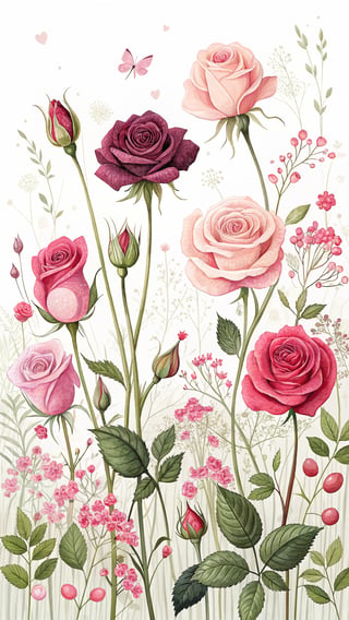 Vivid Small Roses Illustration