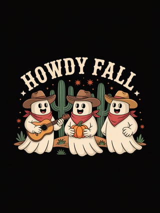 Cute Western Fall Ghosts T-Shirt Design
