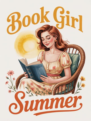Whimsical Book Girl Summer Design