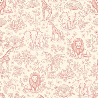 Blush-Rose Botanical Safari Toile Pattern