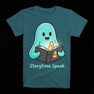 Cheerful Teal Ghost Reading Book