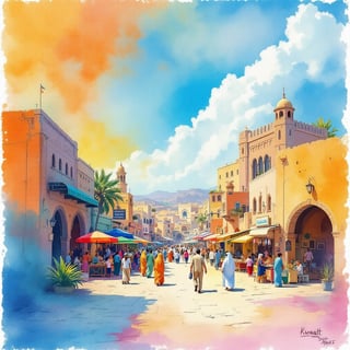 Ink and Watercolor Kuwait Travel Poster