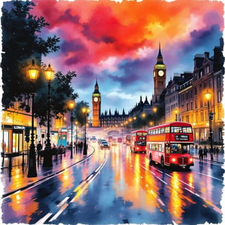 London Travel Poster Ink Watercolor