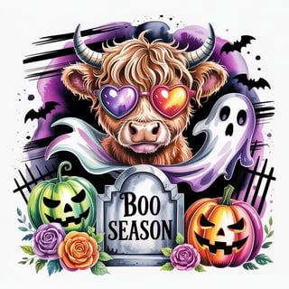 Cute Highland Cow Halloween Art