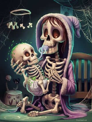 Exhausted Skeleton Mom with Baby
