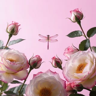 Photorealistic Dragonfly and Roses Art