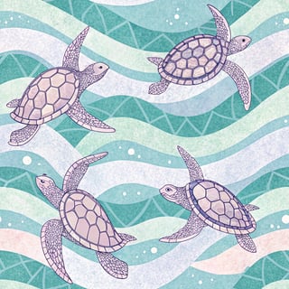 Pastel Sea Turtles on Checkerboard Waves