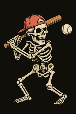 Lively Skeleton Swinging Baseball Bat