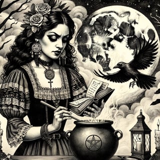 Gothic Witch Stirring Cauldron