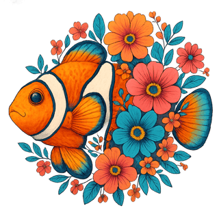 Boho Floral Clownfish Illustration