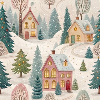 Cozy Watercolor Christmas Village
