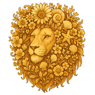 Boho Floral Lion with Seashells