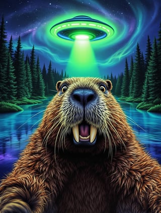 Beaver Selfie Under UFO
