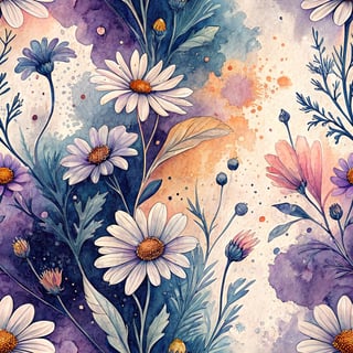 Dreamy Abstract Watercolor Daisies