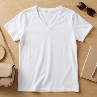 Plain Ladies’ V-Neck Cotton T-Shirt Flatlay