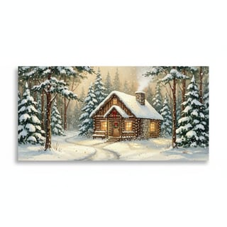 Cozy Cabin in Snowy Pine Forest